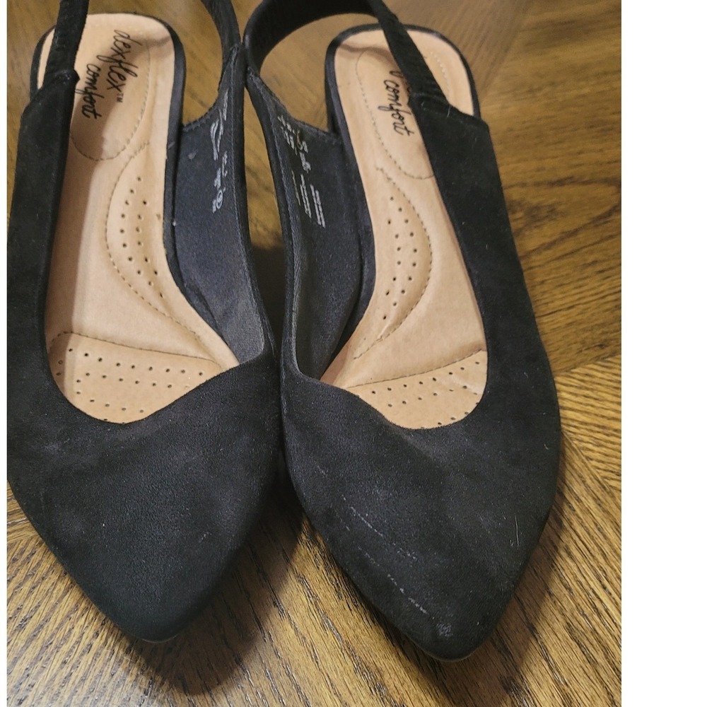 Dexflex Comfort Womens Black Pointed Toe Slingback Block Heel Pumps Sz 9 174305